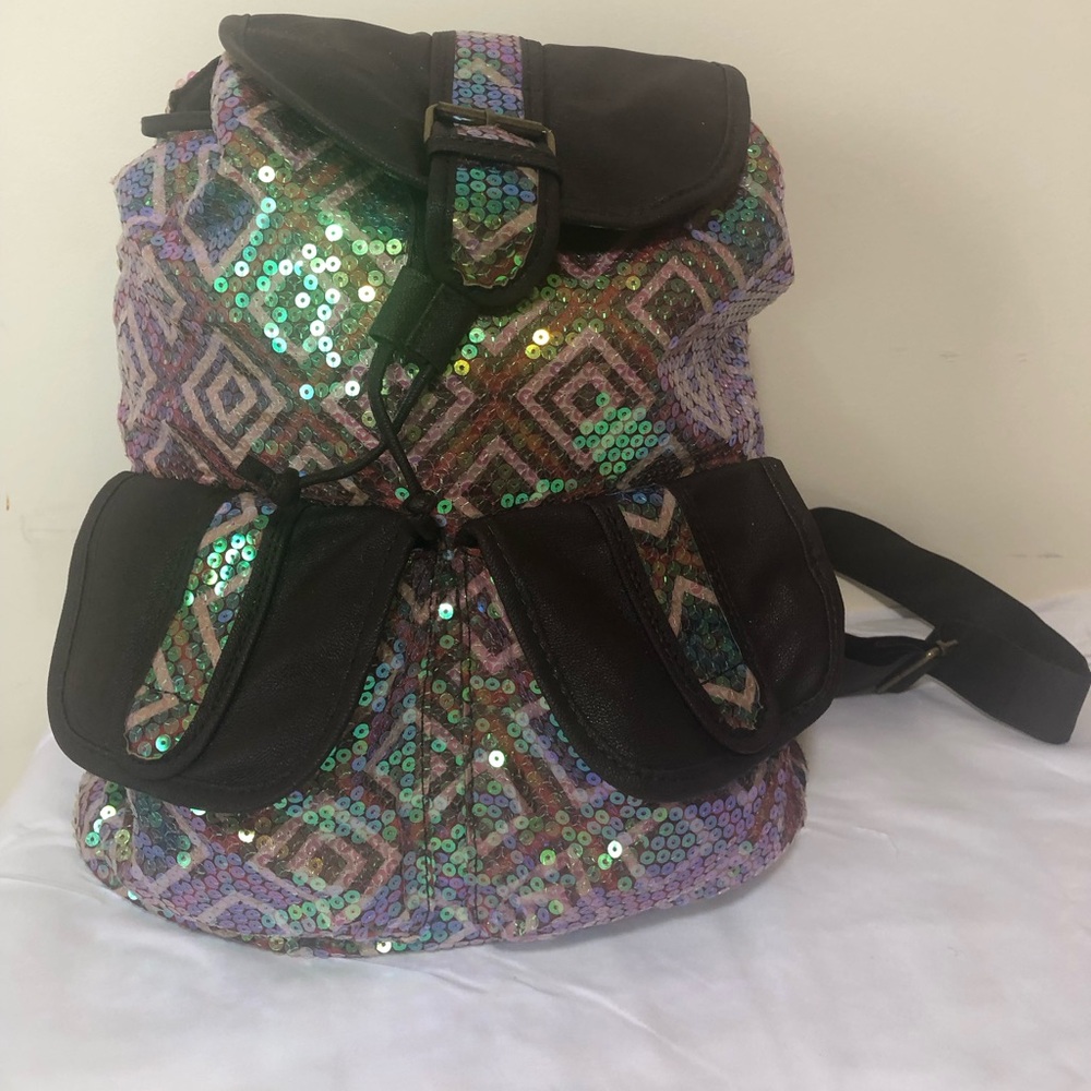 NWOT Sequin Patterned Backpack with Brown Accents - image 1